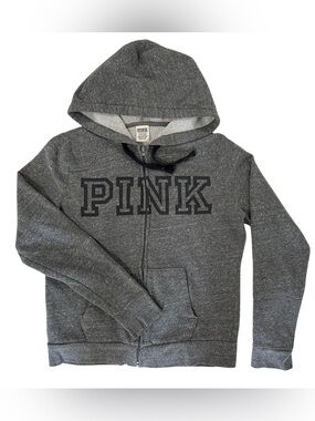 PINK Victoria’s Secret Gray Full Zip Hoodie Logo Front Size Small